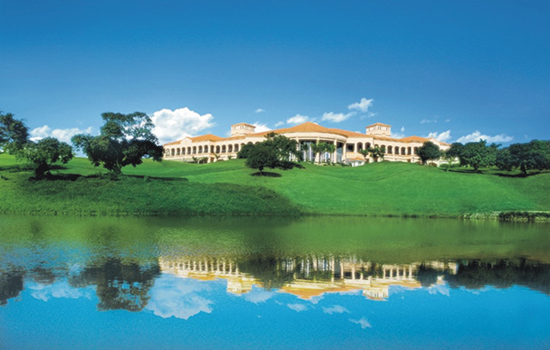 club house view beside the lake at dongguan hillview golf club, guangdong china