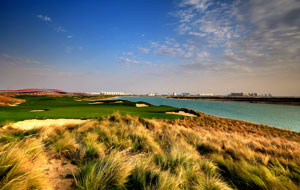 view to ferrari world, yas island links, abu dhabi, united arab emirates