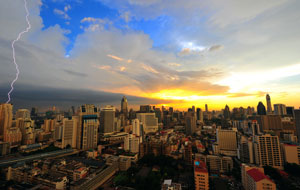 storm clouds over bangkok city